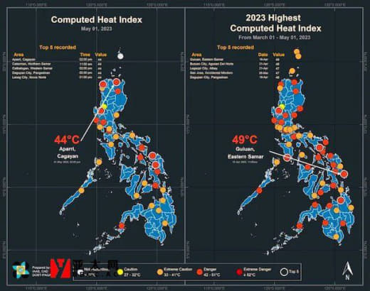 菲多个地区酷热指数升至42至51度“危险”水平